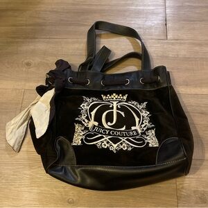 Juicy Couture Brown Scottie Dog Velour Bag Purse Daydreamer Vintage Bow Ribbon